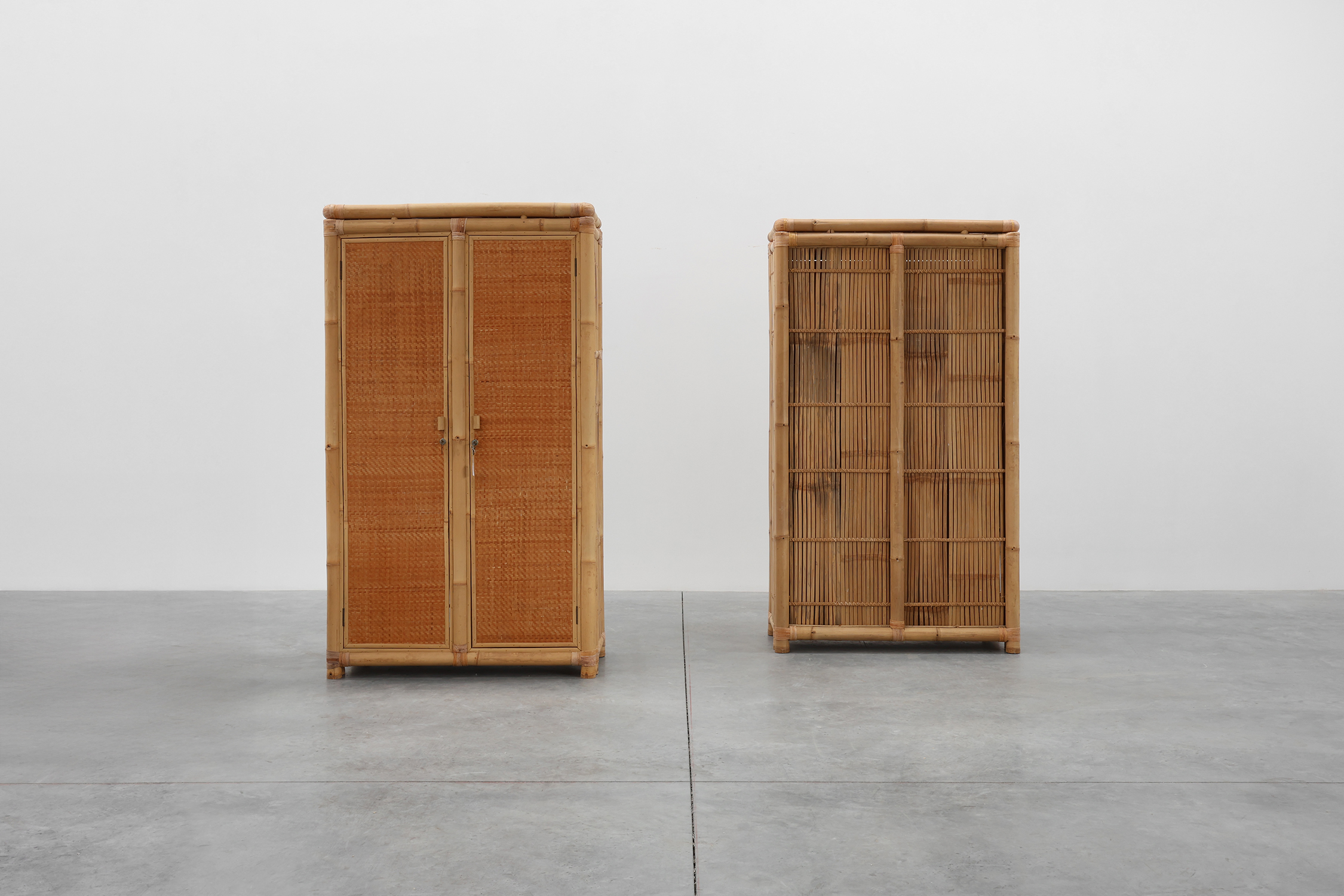 Pair of bamboo and rattan wardrobes, Italy ca. 1960thumbnail
